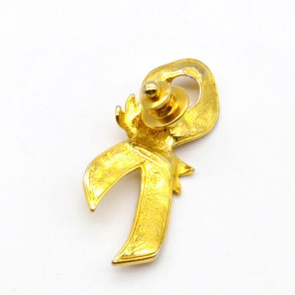 Large Avon Breast Cancer Ribbon Pin, Vintage Rose and Pink Enamel Awareness Tie - Picture 3 of 3